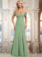 Load image into Gallery viewer, Kaliyah Trumpet/Mermaid Off the Shoulder V-Neck Floor-Length Chiffon Bridesmaid Dress XXBP0025810