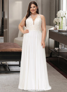 Tabitha A-Line V-neck Sweep Train Chiffon Lace Wedding Dress With Lace XXBP0013677