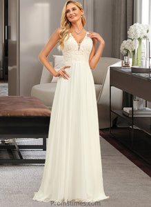 Tabitha A-Line V-neck Sweep Train Chiffon Lace Wedding Dress With Lace XXBP0013677