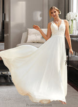 Load image into Gallery viewer, Tabitha A-Line V-neck Sweep Train Chiffon Lace Wedding Dress With Lace XXBP0013677