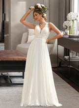 Load image into Gallery viewer, Tabitha A-Line V-neck Sweep Train Chiffon Lace Wedding Dress With Lace XXBP0013677