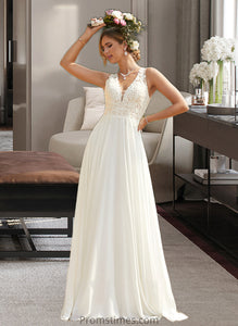 Tabitha A-Line V-neck Sweep Train Chiffon Lace Wedding Dress With Lace XXBP0013677