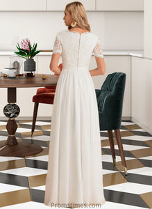 Joy A-Line V-neck Floor-Length Chiffon Lace Wedding Dress XXBP0013678