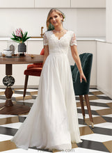 Load image into Gallery viewer, Joy A-Line V-neck Floor-Length Chiffon Lace Wedding Dress XXBP0013678