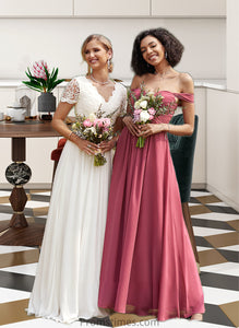 Joy A-Line V-neck Floor-Length Chiffon Lace Wedding Dress XXBP0013678