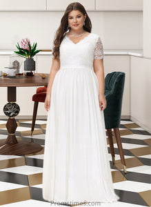 Joy A-Line V-neck Floor-Length Chiffon Lace Wedding Dress XXBP0013678