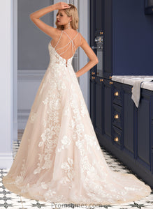 Madisyn Ball-Gown/Princess V-neck Court Train Tulle Lace Wedding Dress With Beading Pockets XXBP0013679