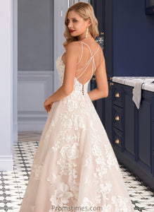 Madisyn Ball-Gown/Princess V-neck Court Train Tulle Lace Wedding Dress With Beading Pockets XXBP0013679