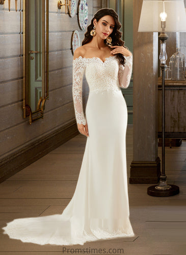 Meredith Trumpet/Mermaid Off-the-Shoulder Court Train Wedding Dress With Lace XXBP0013680