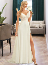 Load image into Gallery viewer, Yadira A-Line V-neck Sweep Train Chiffon Lace Wedding Dress With Beading Sequins XXBP0013681