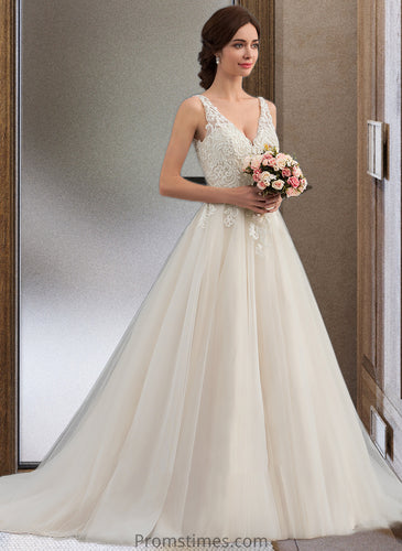 Barbara Ball-Gown/Princess V-neck Court Train Tulle Wedding Dress XXBP0013682