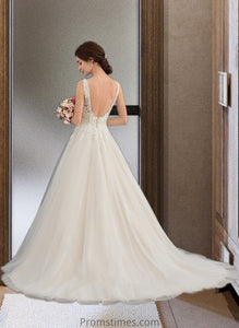 Barbara Ball-Gown/Princess V-neck Court Train Tulle Wedding Dress XXBP0013682