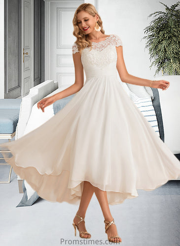 Ireland A-Line Scoop Neck Asymmetrical Chiffon Wedding Dress XXBP0013683