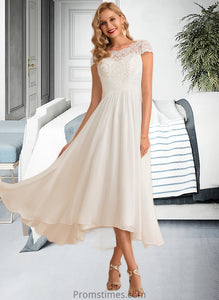 Ireland A-Line Scoop Neck Asymmetrical Chiffon Wedding Dress XXBP0013683