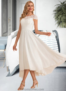 Ireland A-Line Scoop Neck Asymmetrical Chiffon Wedding Dress XXBP0013683