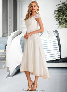 Ireland A-Line Scoop Neck Asymmetrical Chiffon Wedding Dress XXBP0013683