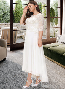 Germaine A-Line Scoop Neck Asymmetrical Chiffon Wedding Dress With Beading Sequins XXBP0013686