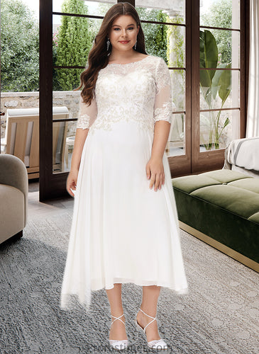 Germaine A-Line Scoop Neck Asymmetrical Chiffon Wedding Dress With Beading Sequins XXBP0013686