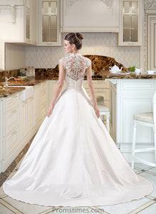 Alivia Ball-Gown/Princess V-neck Court Train Satin Lace Wedding Dress With Ruffle XXBP0013688