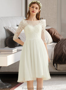 Makena A-Line Knee-Length Chiffon Lace Wedding Dress With Sequins XXBP0013689