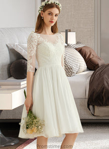 Makena A-Line Knee-Length Chiffon Lace Wedding Dress With Sequins XXBP0013689