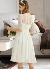 Load image into Gallery viewer, Makena A-Line Knee-Length Chiffon Lace Wedding Dress With Sequins XXBP0013689