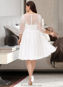 Makena A-Line Knee-Length Chiffon Lace Wedding Dress With Sequins XXBP0013689