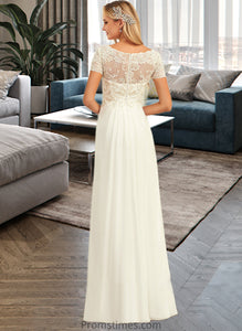 Jade A-Line V-neck Floor-Length Chiffon Lace Wedding Dress With Lace XXBP0013691