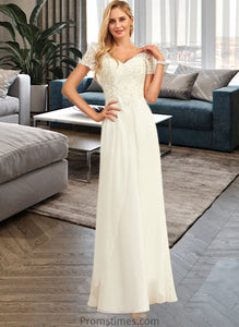 Jade A-Line V-neck Floor-Length Chiffon Lace Wedding Dress With Lace XXBP0013691