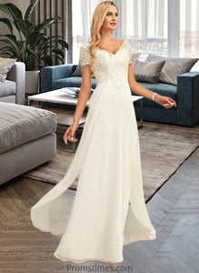 Jade A-Line V-neck Floor-Length Chiffon Lace Wedding Dress With Lace XXBP0013691