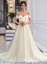 Load image into Gallery viewer, Holly Ball-Gown/Princess Off-the-Shoulder Court Train Tulle Lace Wedding Dress With Ruffle XXBP0013692