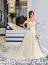 Load image into Gallery viewer, Holly Ball-Gown/Princess Off-the-Shoulder Court Train Tulle Lace Wedding Dress With Ruffle XXBP0013692