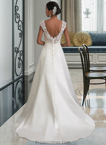 Emely Ball-Gown/Princess V-neck Sweep Train Satin Wedding Dress With Ruffle Beading Sequins XXBP0013693