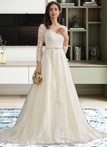 Giselle Ball-Gown/Princess V-neck Chapel Train Tulle Wedding Dress With Beading Sequins XXBP0013695