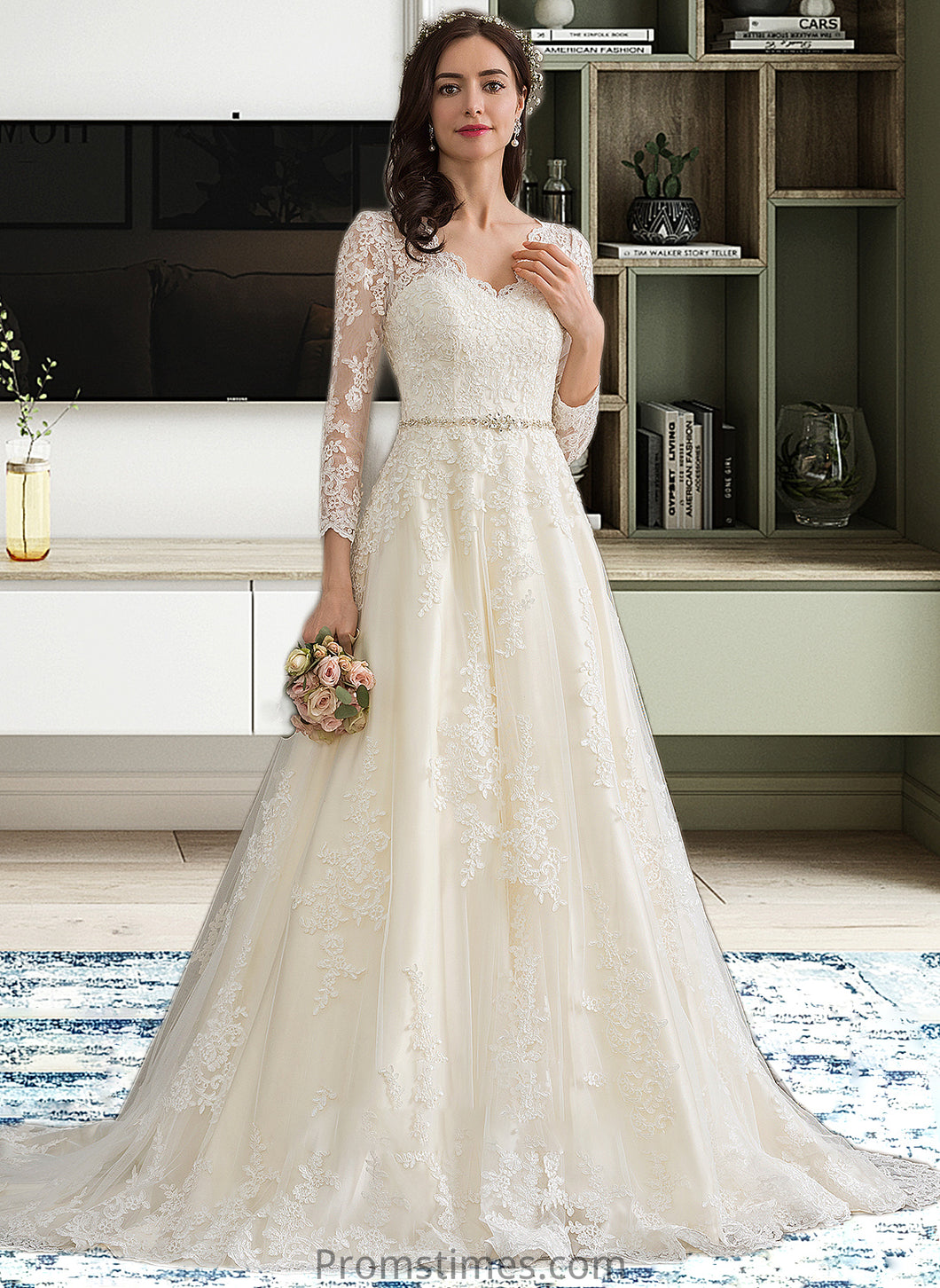 Giselle Ball-Gown/Princess V-neck Chapel Train Tulle Wedding Dress With Beading Sequins XXBP0013695