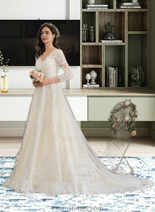 Giselle Ball-Gown/Princess V-neck Chapel Train Tulle Wedding Dress With Beading Sequins XXBP0013695