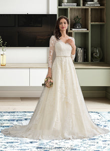 Giselle Ball-Gown/Princess V-neck Chapel Train Tulle Wedding Dress With Beading Sequins XXBP0013695