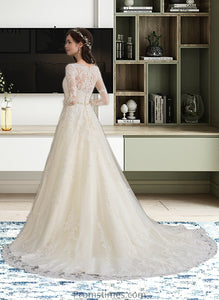 Giselle Ball-Gown/Princess V-neck Chapel Train Tulle Wedding Dress With Beading Sequins XXBP0013695