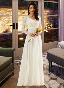 Campbell A-Line V-neck Sweep Train Wedding Dress With Lace XXBP0013696