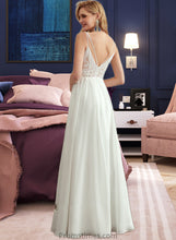 Load image into Gallery viewer, Emily A-Line V-neck Floor-Length Wedding Dress With Beading Split Front XXBP0013697