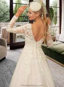 Amaris Ball-Gown/Princess V-neck Sweep Train Tulle Lace Wedding Dress XXBP0013698