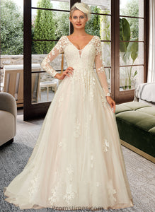 Amaris Ball-Gown/Princess V-neck Sweep Train Tulle Lace Wedding Dress XXBP0013698