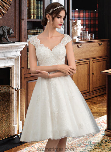 Ivy A-Line V-neck Knee-Length Tulle Lace Wedding Dress XXBP0013700