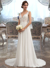 Load image into Gallery viewer, Jamie A-Line V-neck Court Train Chiffon Wedding Dress XXBP0013701