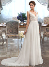 Load image into Gallery viewer, Jamie A-Line V-neck Court Train Chiffon Wedding Dress XXBP0013701