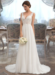 Jamie A-Line V-neck Court Train Chiffon Wedding Dress XXBP0013701