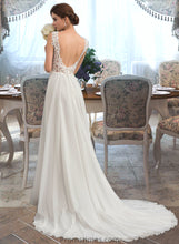 Load image into Gallery viewer, Jamie A-Line V-neck Court Train Chiffon Wedding Dress XXBP0013701