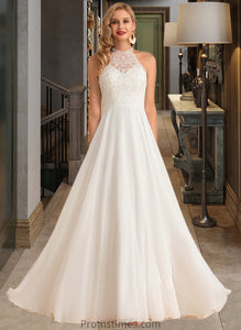 Kaydence A-Line High Neck Floor-Length Chiffon Wedding Dress XXBP0013702