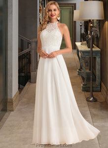 Kaydence A-Line High Neck Floor-Length Chiffon Wedding Dress XXBP0013702