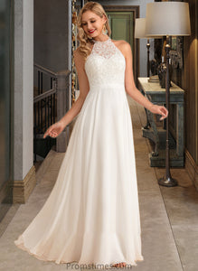 Kaydence A-Line High Neck Floor-Length Chiffon Wedding Dress XXBP0013702